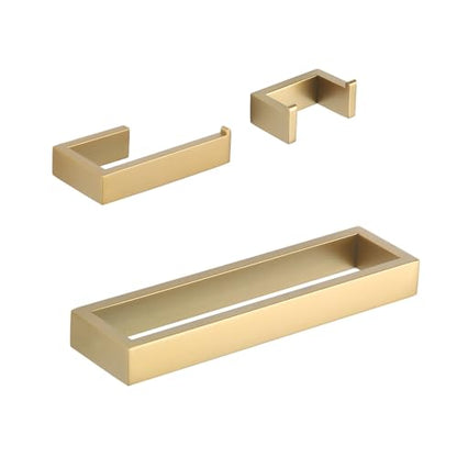 GERZWY Bathroom Accessory 3-Piece Set SUS 304 Stainless Steel Toilet Paper Holder Towel Ring Towel Hooks Wall Mount Gold Finished HG1708-3BE - color: Gold