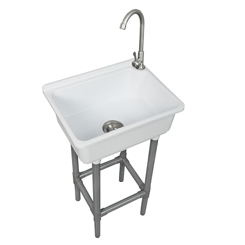 Freestanding Single Bowl Utility Sink, Kitchen Wall-Mounted Sink 16.9 x 12.8 Inch laundry tub With 1.26 faucet hole Plastic Sinks for Home Restaurant Dorm Garage Bathroom,Laundry slop sink (white) - color: White