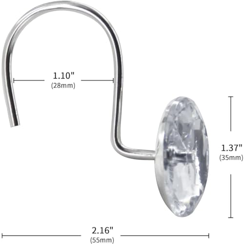 J&V TEXTILES Shower Curtain Hooks Rings, Rust Resistant Metal Double Glide Shower Hooks Rings for Bathroom Shower Rods Curtains, Set of 12 Hooks (Crystal Clear Acrylic) - color: Crystal Clear Acrylic