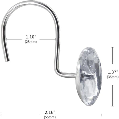 J&V TEXTILES Shower Curtain Hooks Rings, Rust Resistant Metal Double Glide Shower Hooks Rings for Bathroom Shower Rods Curtains, Set of 12 Hooks (Crystal Clear Acrylic) - color: Crystal Clear Acrylic