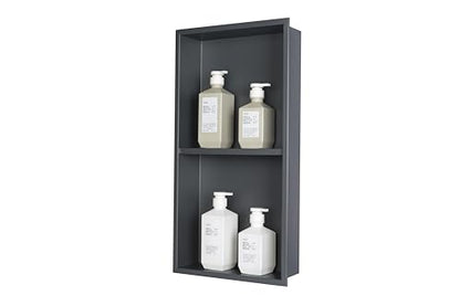 No Tile Ready Gunmetal Shower Niche,Stainless Steel Shower wall Niche Inserts(Gery, 24 * 12 in) - color: Grey, size: 24 * 12 in