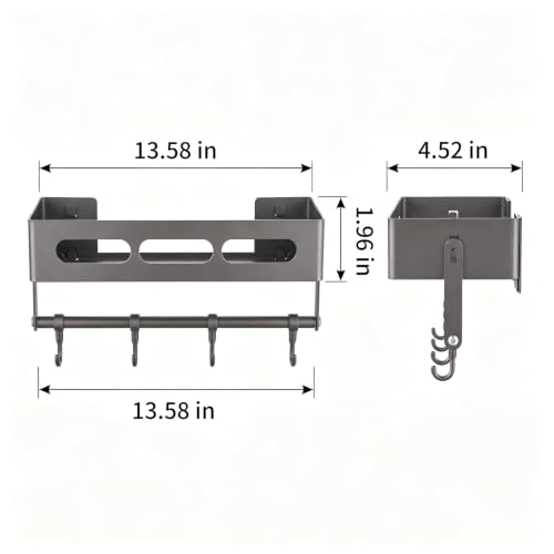 Carbon Steel Shower Caddy and Gray Shower Shelf Storage Rack | Adhesive Stick-On No-Drilling with Towel Bar&Hooks, Removable, Inside Shower, also works as Shower Organizer, Bathroom Shelf