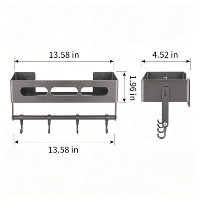 Carbon Steel Shower Caddy and Gray Shower Shelf Storage Rack | Adhesive Stick-On No-Drilling with Towel Bar&Hooks, Removable, Inside Shower, also works as Shower Organizer, Bathroom Shelf