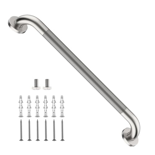 24 Inch Shower Grab Bar, ZUEXT Stainless Steel Bathroom Safety Handle w/Knurled Non-Slip Grip, Heavy Duty Wall Mounted Bathtub Toilet Support Rail for Elderly Seniors Disabled (Nickel, 1.25" Diameter) - color: Brushed Nickel, size: 24 Inch