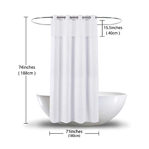 71x74 White Waffle Weave Fabric No Hooks Shower Curtain with Removable Polyester Liner - Heavy Duty Bath Curtain with See Through Top Machine Washable - color: White, size: 71"W x 74"L (Pack of 1)