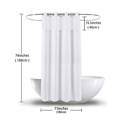 71x74 White Waffle Weave Fabric No Hooks Shower Curtain with Removable Polyester Liner - Heavy Duty Bath Curtain with See Through Top Machine Washable - color: White, size: 71"W x 74"L (Pack of 1)