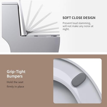 Soft Close Elongated Toilet Seat Oval White | Quick Release Toilet Seat | Anti Wiggling Quiet Close Lid | Easy to Install & Clean | White