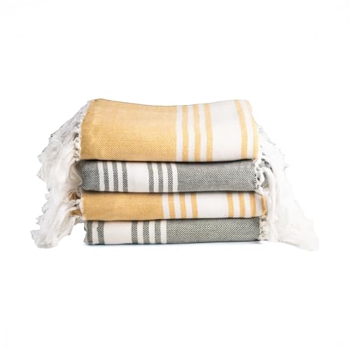 Salt Earth 100% Cotton Herringbone Turkish Beach Towel (Set of 4, 36"x72") - Soft, Quick Dry, Absorbent Towels for Bathroom, Home, Travel, Pool, Spa, Bath, Swim - Beach Towels Oversized (Green/Yellow) - color: Green/Yellow, size: Pack of 4