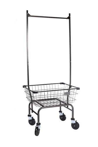 Heavy Duty Uhandle Laundry Cart with 5" Wheel (Charcoal Grey Pole Rack) - color: Charcoal Grey Pole Rack