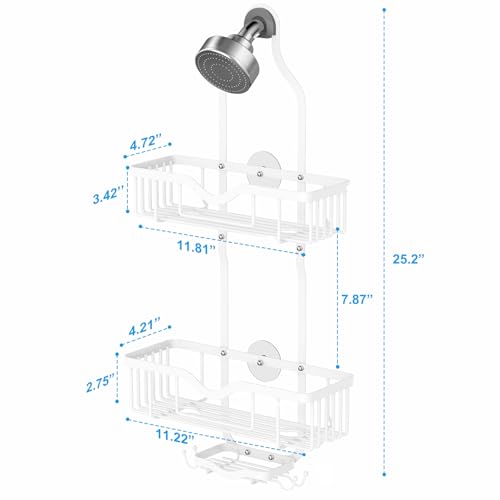 Shower Caddy Hanging, Bathroom Shower Rack, Bathroom Organizer with Soap Dish, Over The Showerhead Caddy with Hooks for Razor/Sponge, Soft White (Assembly Required) - color: Soft White