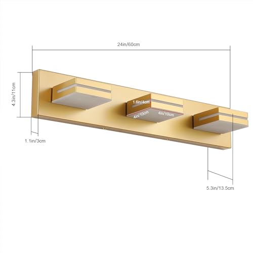 SineRise LED Modern Bathroom Vanity Light Fixtures, Modern Acrylic Bathroom Wall Lighting Fixtures Over Mirror, 3-Light, 24-Inch, Gold, White - color: Gold, White, size: 3-Light, 24-Inch
