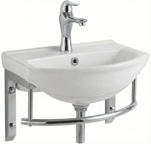 Renovators Supply Manufacturing Ridge 17 3/4 Inch Small Wall Mount Bathroom Sink Combo Grade A Vitreous China Solid Brass Faucet, Pop Up Drain & Stainless Steel Towel Bar in Chrome Finish, Overflow - color: Chroem