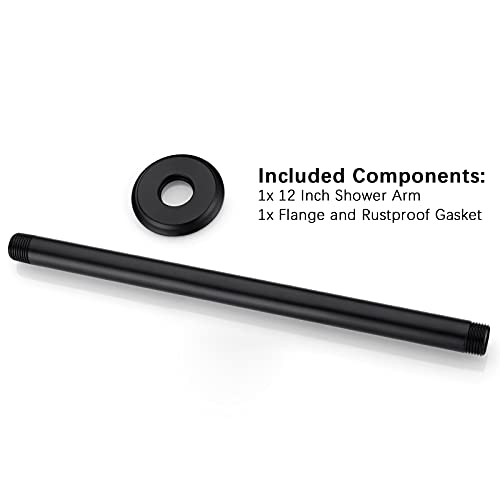12 Inch Matte Black Ceiling Mounted Shower Arm for Rain Shower Head | Shower arm and flange - color: Black, size: 12 Inches