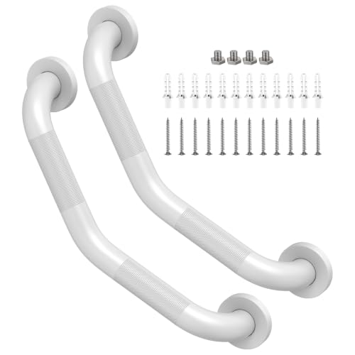 ZUEXT 2 Pack 16 Inch Angled White Anti Slip Shower Grab Bar w/Knurled Grip | Shower Grab Bar Handles for Wall, Stainless Steel Bathroom Balance Bar, Safety Hand Rail Support, for Handicap Elderly Senior - color: White, size: 16 Inch - 2 Pack