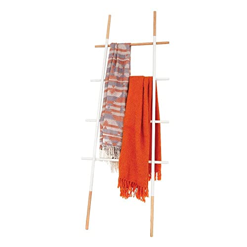 Freestanding Towel Ladder Rack, Space Saving, No-Scratch Wood, for Household Use, White - color: White