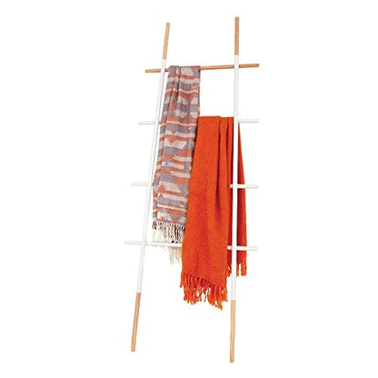 Freestanding Towel Ladder Rack, Space Saving, No-Scratch Wood, for Household Use, White - color: White