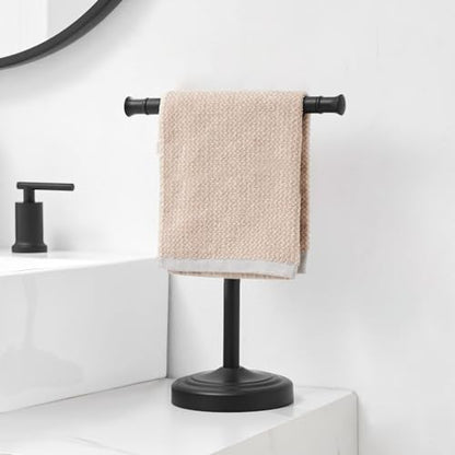 RUMOSE Matte Black Hand Towel Holder Stand Countertop Towel Rack | 13 Inch Bathroom Kitchen Vanity T-Shape Towel Stand Free Standing Stainless Steel Towel Bar Towel Ring - color: Matte Black