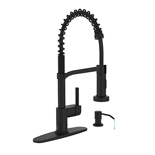 Black Kitchen Faucet Soap Dispenser, Faucet for Kitchen Sink, Kitchen Sink Faucet with Deck Plate, Kitchen Faucet with Pull Down Sprayer and Dual Function Spray Head - color: A-Matte Black, style: Classic