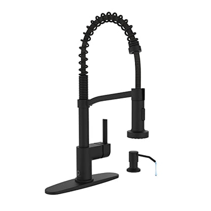Black Kitchen Faucet Soap Dispenser, Faucet for Kitchen Sink, Kitchen Sink Faucet with Deck Plate, Kitchen Faucet with Pull Down Sprayer and Dual Function Spray Head - color: A-Matte Black, style: Classic