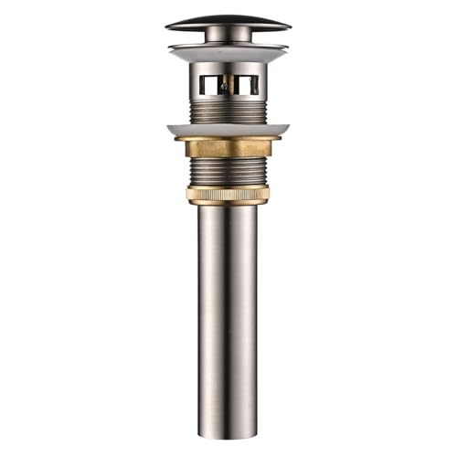 AVSIILE Brushed Nickel Bathroom Sink Drain with Overflow Vessel Sink Stopper Pop Up Drain Assembly for 1.6"-1.9" Sink Hole, All Metal Rustproof Brass and 304 Stainless Stee - color: Brushed Nickel, style: Overflow