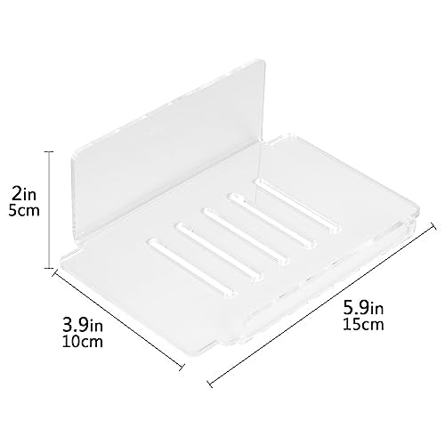 Self Adhesive Soap Dish Wall Mounted, 5 Slot Acrylic Soap Saver, Sponge Soap Holder for Shower Wall, Bathroom, Kitchen (Clear) - color: Clear Large 1pack