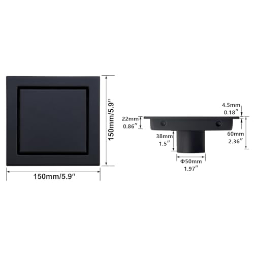 RANDOM Black Shower Drain Square with Removable Tile Insert 6 Inch Drain Cover and Hair Strainer,SUS 304 Stainless Steel Matte Black Shower Floor Drain - color: D-matte Black-6″ Square