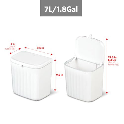 Glad Roomate Under Counter Waste Bin | Space Saving Small Trash Can for Kitchen Cabinet, Bathroom or Office | Dual Lid for Ease of Opening, 7 Liter, White - color: 7 Liter White Plastic
