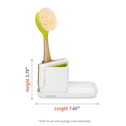Full Circle Stash, Ceramic Kitchen Sink Caddy, Stylish Modular Sponge Holder & Dish Brush Organizer, Green and White, 11" - color: Green and White