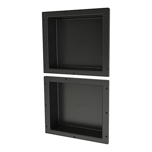 Tile Redi USA RND1614S-14 Niche Double Recessed Shower Shelf, Two Shelves, 28" H X 16" W, Black - size: 28" H X 16" W, style: 2 Shelves