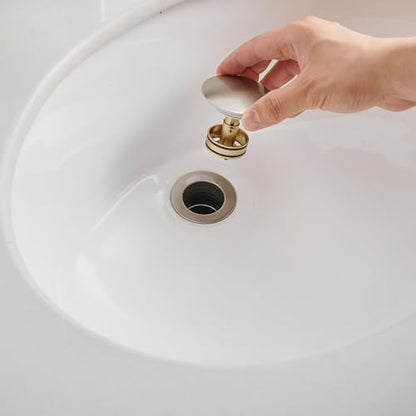 Bathroom Sink Drain, 1-1/2" to 1-3/4", Brushed Nickel | Bathroom Sink Stopper with Overflow Pop Up Drain Assembly Stopper Vessel Vanity Lavatory Commercial Bath, Brass - color: Nickel