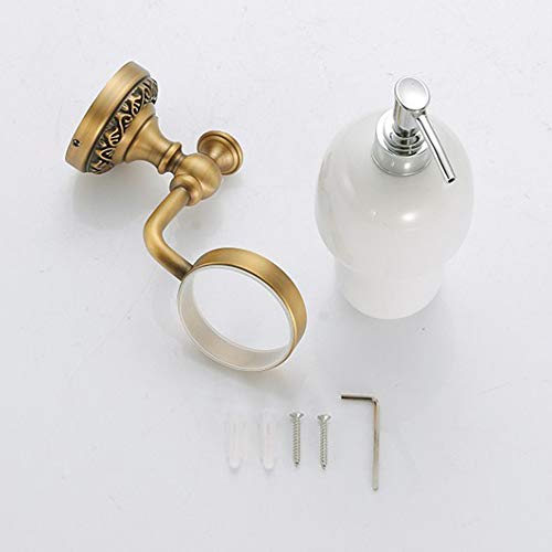 Leyden Antique Brass Soap Dispenser,Wall Mount Hand Soap Pump Bathroom Liquid Holder Lotion Bottles Vintage Dish Ceramics Removable for Kitchen Sink Countertop