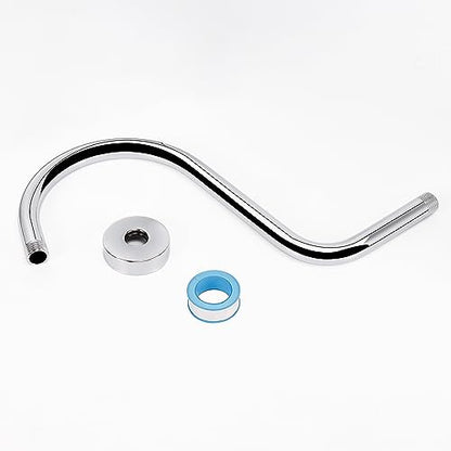 S Shaped Shower Arm, High Rise Shower Head Extension Pipe Standard 1/2" Connection with Flange, Awesome Shower Experience-Stainless Steel Bathroom Accessory(13 Inch 2-S Shape, Chrome Finish) - color: Chrome Finish, style: 13" 2 Shape