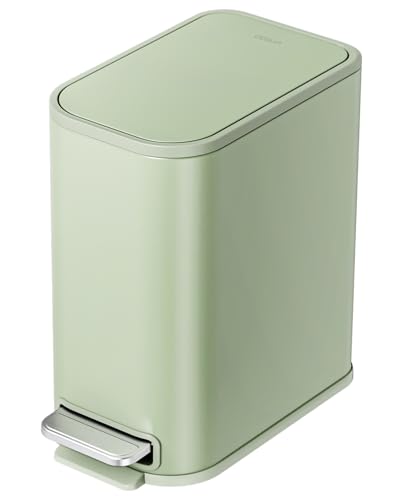 Cesun Small Bathroom Trash Can with Lid Soft Close & Pedal, 1.3 Gal, Green | Removable Inner Bucket, Slim Stainless Steel Garbage Can for Bedroom/Office, Included 5 Trash Bags, Hidden Bag, Built to Last - color: Green