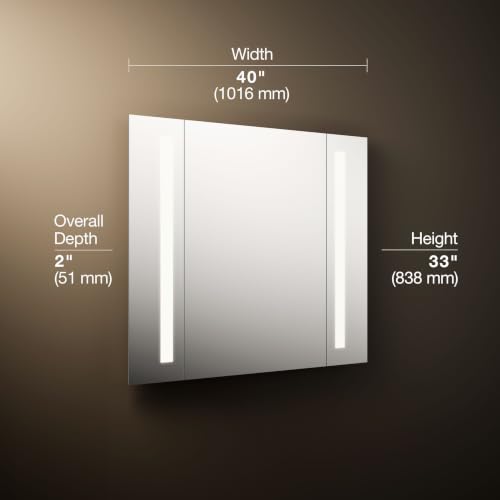 KOHLER 99573-TLC-NA Verdera 40" W x 33" H Bathroom Mirror with Lights, Surface Mount Bathroom Wall Mirror - size: 40" W x 33" H, style: Lighted