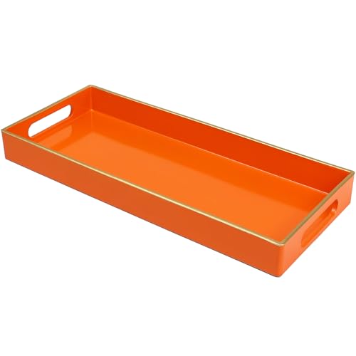 Orange Bathroom Vanity Tray for Countertop, Small Plastic Toilet Tank Versatile Storage & Organization Tray for Makeup, Perfume, Desk, Kitchen, Candles, 13.7"x6"x1.4", 35O - color: 15orange