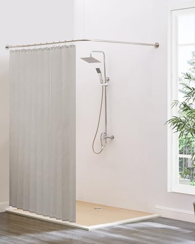 Corner Shower Curtain Rod, Brushed Nickel [39"-69"] x [55"-85"] Adjustable L Shaped Shower Rod No-Sagging 90 Degree Curved Curtain Rod for Bathroom Bathtub with 12 Ring Hooks & Ceiling Support - size: 39"-69" x 55"-85"