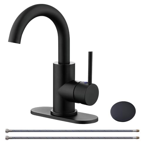 RKF Single-Handle Bathroom Sink Faucet, Swivel Spout, with Pop-up Drain with Overflow and Supply Hose,Bar Sink Faucet,Small Kitchen Faucet Tap,Matte Black,BF3501P-MB - color: 3501-Matte Black