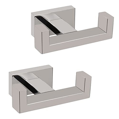 NearMoon Bath Double Towel Hook- SUS304 Stainless Steel Square Robe Towel Holder, Heavy Duty Rustproof Double Coat Hook for Bathroom Livingroom Kitchen Wall Mounted, 2 Pack (Chrome Finish) - color: Chrome Finish