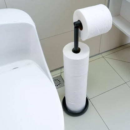 Toilet Paper Holder Stand with 5 Roll Storage Weighted Base (Matte Black) | freestanding tp holder | silicone non-slip base | large storage capacity | tidy organized bathroom | 2mm thickened steel - color: Matte Black