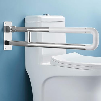 27.6 INCH Toilet Safety Rails, Disabled Flip-Up Bathroom Grab Bar, Toilet Handrails Hand Grips Handle Shower Assist Aid, Handicap Grab Bars for Elderly(Gray:White) - color: White