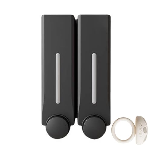 2 Chamber Shower Dispenser Wall Mounted, No Drill Shampoo and Conditioner Dispenser, Large Capacity Liquid Soap Pump for Bathroom and Hotel, Black