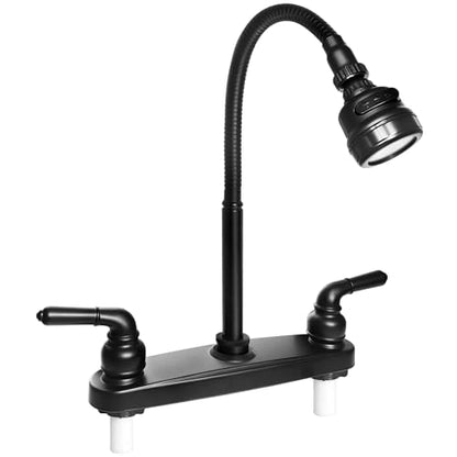 RV Kitchen Faucet,Camper RV Kitchen Sink Faucet Replacement,8 inch 2 Hole | RV Sink Faucet w/ 2 Handles Flexible Spout 360 Swivel Rotatable Tri-Function Sprayer for Motorhome,Trailer,Non-Metallic,Black - color: Black