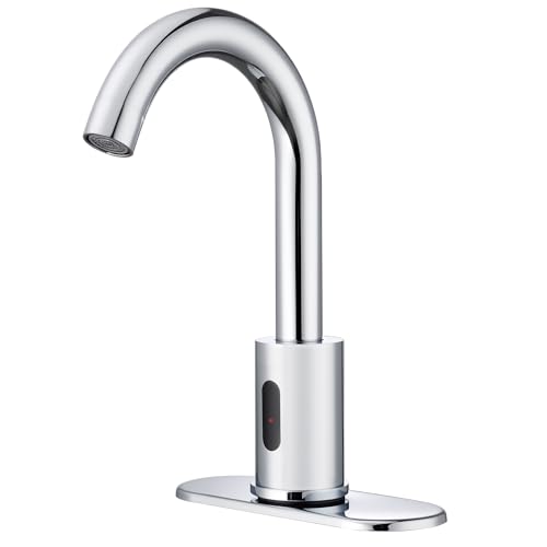 Touchless Bathroom Faucets for 1 or 3 Hole, Tall Body Automatic Bathroom Sink Faucets with Deck Plate,Silver Motion Sensor Commercial Faucets for Bathroom&Kitchen,360° Swivel Spout,Chrome - color: Chrome, size: High Bent