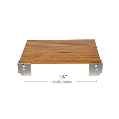 Seachrome18 inch Silhouette Slimline Folding Wall Mount Shower Bench Seat, Natural Teak Wood with Silver Frame - color: Teak Wood With Silver Frame