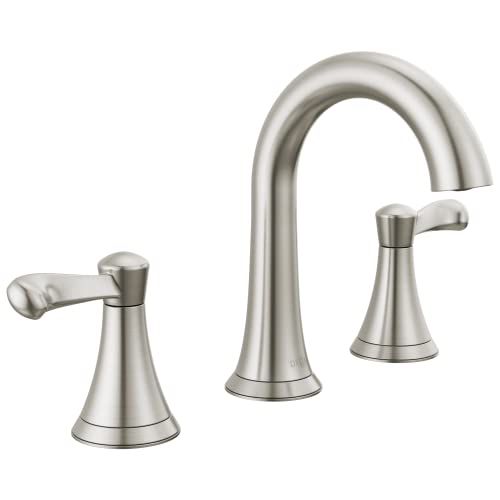Delta Faucet Esato Widespread Bathroom Faucet Brushed Nickel, Bathroom Faucet 3 Hole, Bathroom Sink Faucet, Drain Assembly, SpotShield Brushed Nickel 35897LF-SP - color: Spotshield Brushed Nickel