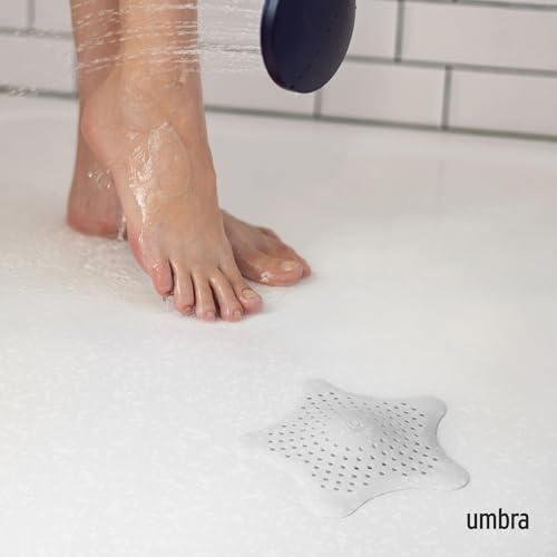 Umbra Starfish Hair Catcher, Suction Cup Drain Cover, 6-Inch, White | Silicone material, flexible and durable, water resistant seal, easy to clean, rust proof, fits standard tubs - color: White