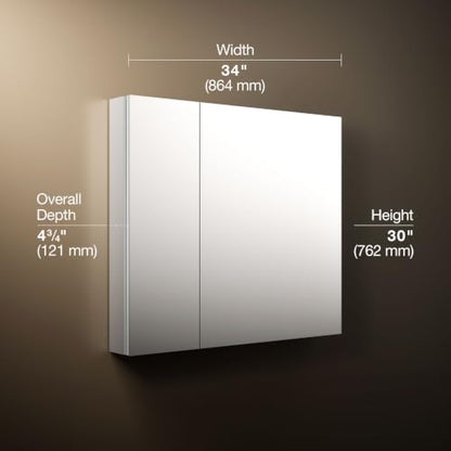 Kohler Verdera 34 in. W x 30 in. H Recessed Medicine Cabinet in Anodized Aluminum - size: 34" W x 30"H, style: Standard