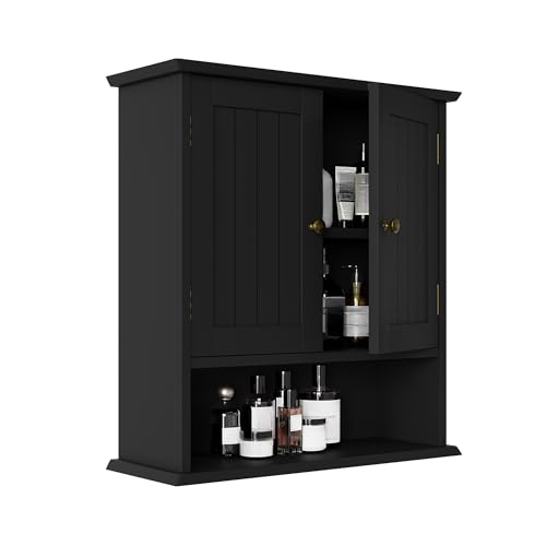 Smuxee Black Wall Cabinet, Small, 2-Door Medicine Cabinet with Adjustable Shelves, Over Toilet, For Kitchen and Laundry Rooms - color: Black Small