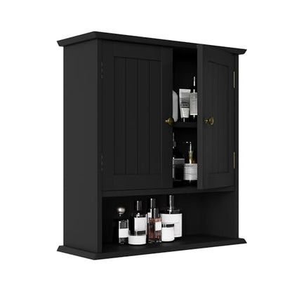 Smuxee Black Wall Cabinet, Small, 2-Door Medicine Cabinet with Adjustable Shelves, Over Toilet, For Kitchen and Laundry Rooms - color: Black Small