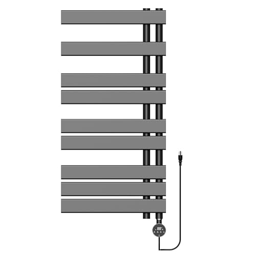 P&Dlusir M205 Electric Towel Warmer, Black, H39.76 x W19.69 | Heated Towel Rack, No Preheat, Fast Dry, Precise Timer, Plug-in/Hardwired - color: Black, size: 39.76"H x 19.69"L